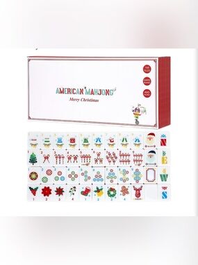 Mahjong Tile Set Merry Christmas Holiday Set - White & Red